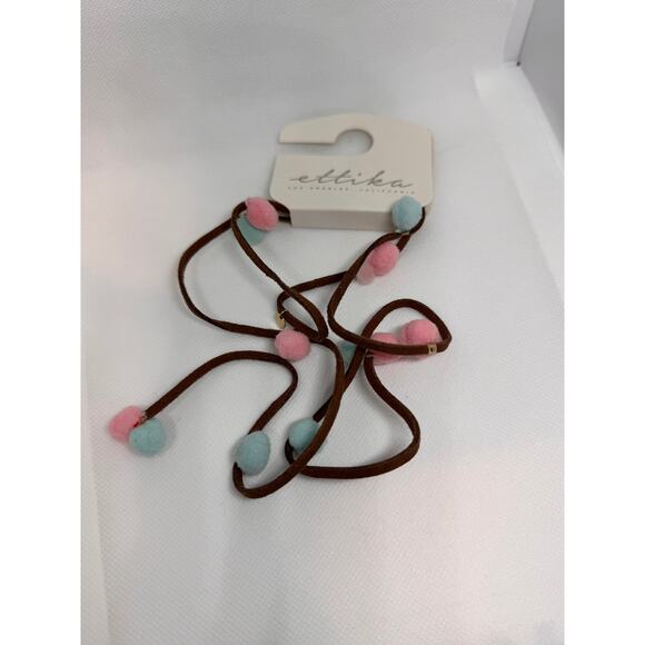 NEW ETTIKA REVOLVE Brown Leather Strap Pom-Pom Y-Drop Necklace - Picture 1 of 1